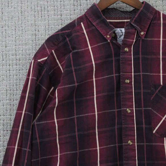 Vintage Cowboy Up Western Shirt Mens Large L Red Maroon Plaid Button Down Y2k - Picture 4 of 9